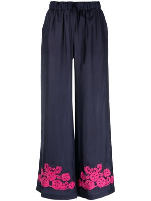 P.A.R.O.S.H. embroidered-motif silk palazzo pants - Blue
