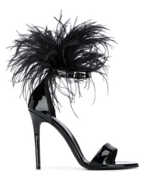 P.A.R.O.S.H. faux-feather embellished sandals - Black