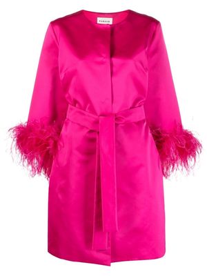 P.A.R.O.S.H. feather-trim belted coat - Pink
