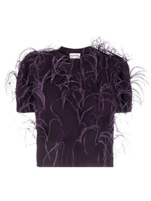 P.A.R.O.S.H. feather-trim fitted knitted top - Purple