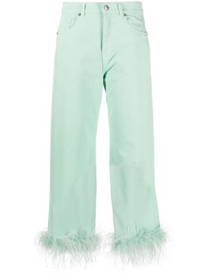 P.A.R.O.S.H. feather-trim stretch-cotton jeans - Green