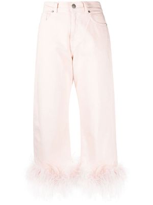 P.A.R.O.S.H. feather-trim stretch-cotton jeans - Pink