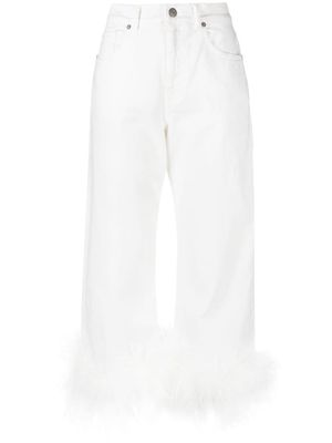 P.A.R.O.S.H. feather-trim stretch-cotton jeans - White