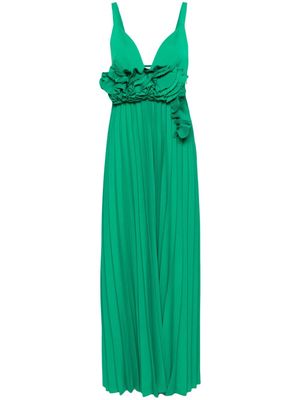 P.A.R.O.S.H. floral-appliqué pleated gown - Green