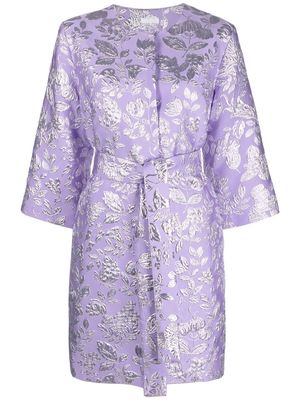 P.A.R.O.S.H. floral-brocade belted coat - Purple