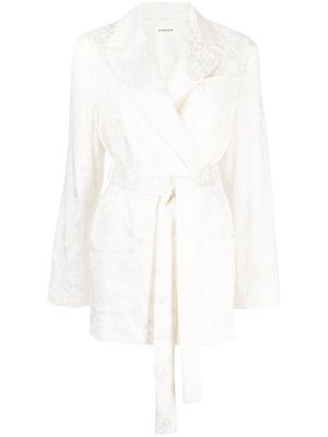 P.A.R.O.S.H. floral-embroidered belted blazer - White