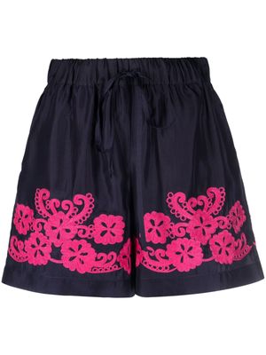 P.A.R.O.S.H. floral-embroidered silk mini shorts - Blue