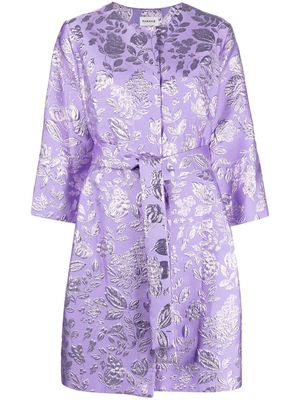 P.A.R.O.S.H. floral metallic-jacquard belted coat - Purple