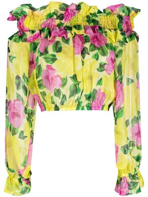 P.A.R.O.S.H. floral-print off-shoulder blouse - Yellow
