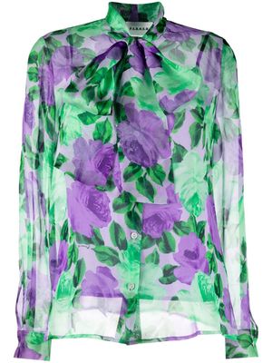 P.A.R.O.S.H. floral-print pussy-bow collar blouse - Green