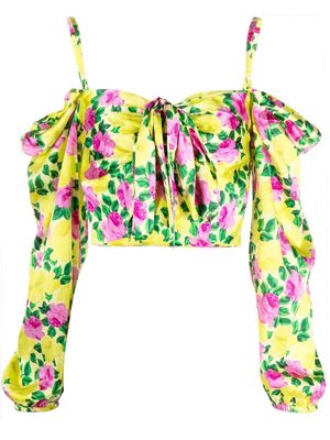 P.A.R.O.S.H. floral-print silk cropped top - Yellow