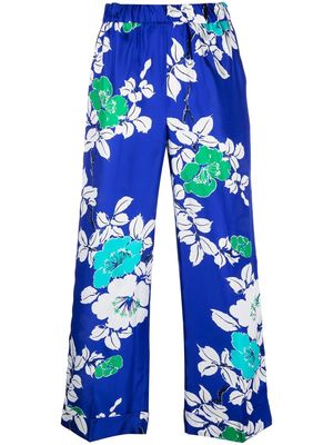 P.A.R.O.S.H. floral-print silk palazzo pants - Blue