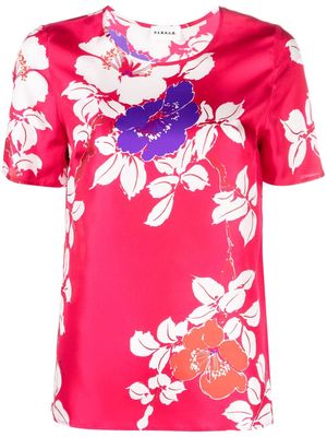 P.A.R.O.S.H. floral-print silk T-shirt - Pink