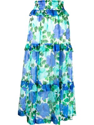 P.A.R.O.S.H. floral-print tiered skirt - Blue