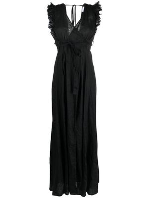 P.A.R.O.S.H. frayed belted-waist maxi dress - Black