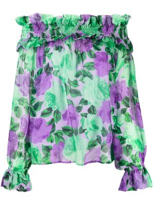 P.A.R.O.S.H. frill neck asymmetric blouse - Purple