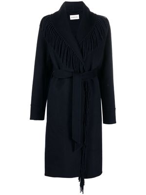 P.A.R.O.S.H. fringed tied-waist wool coat - Blue