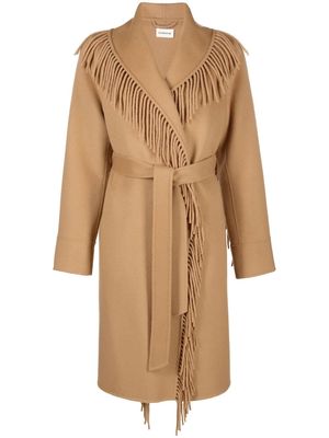 P.A.R.O.S.H. fringed tied-waist wool coat - Brown