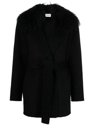 P.A.R.O.S.H. fur-trim tied-waist wool coat - Black
