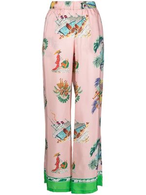 P.A.R.O.S.H. illustration-print wide-leg silk trousers - Pink