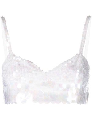 P.A.R.O.S.H. iridescent sequin cropped top - White