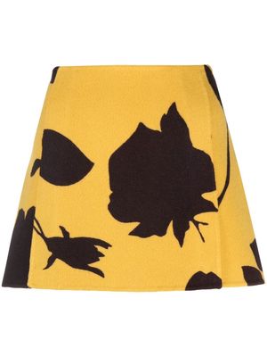 P.A.R.O.S.H. leaf-print A-line miniskirt - Yellow