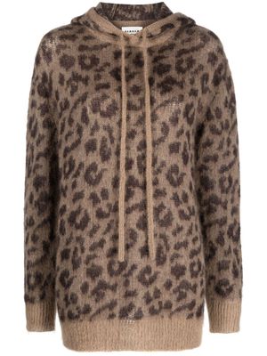 P.A.R.O.S.H. leopard-pattern ribbed-knit brushed hoodie - Brown