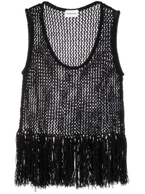 P.A.R.O.S.H. open-knit fringed top - Black