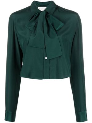 P.A.R.O.S.H. pussy-bow cropped satin shirt - Green