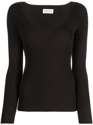 P.A.R.O.S.H. ribbed-knit V-neck top - Brown