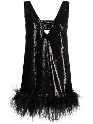 P.A.R.O.S.H. sequin-embellished feather-trim dress - Black