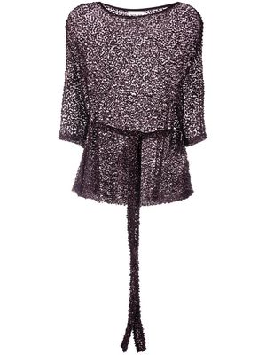 P.A.R.O.S.H. sheer sequinned tie-waist blouse - Purple
