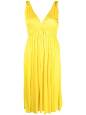 P.A.R.O.S.H. smocked-detail V-neck dress - Yellow
