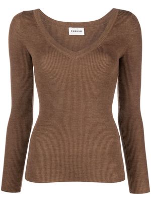 P.A.R.O.S.H. V-neck ribbed-knit wool jumper - Brown