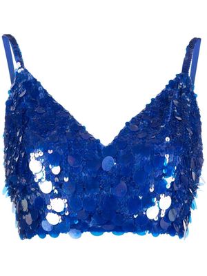 P.A.R.O.S.H. V-neck sequin embellished crop top - Blue