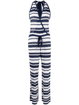 P.A.R.O.S.H. zigzag-knit halterneck jumpsuit - Blue