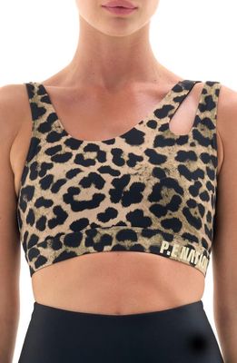 P.E Nation Valley Animal Print Cutout Sports Bra in Olive Animal Print