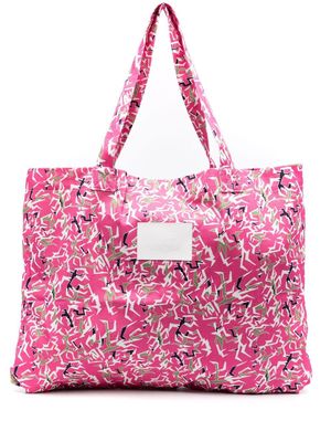PACCBET abstract-print logo-patch tote - Pink