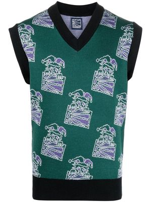 PACCBET clown-intarsia knitted vest - Green