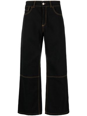 PACCBET embroidered-motif cotton wide-leg jeans - Black
