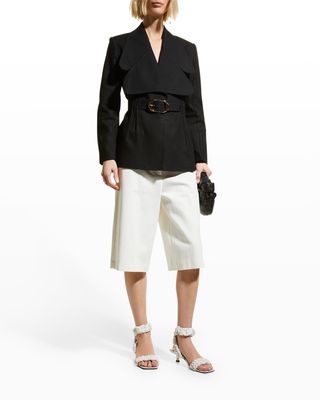 Pacific Belted Linen Jacket with Exaggerated Collar