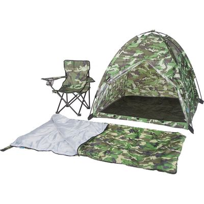 Pacific Play Tents Camo Tent, Chair and Sleeping Bag Set in Green 