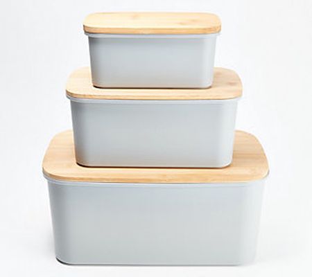 Pacific Thyme Set of 3 Assorted Storage Boxes w/ Bamboo Lids