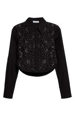 paco rabanne Beaded Long Sleeve Cotton Button-Up Shirt in Black