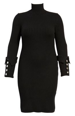 paco rabanne Button Detail Wool Blend Rib Minidress in Black