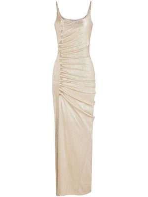 Paco Rabanne button-embellished ruched maxi dress - Gold