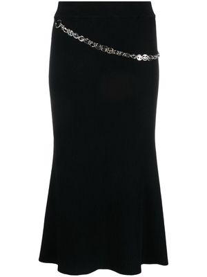 Paco Rabanne chain-detail ribbed-knit skirt - Black