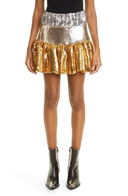 paco rabanne Colorblock Sequin Ruffle Miniskirt in Gold/Silver