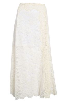 paco rabanne Crochet Trim Stretch Lace Midi Skirt in Ivory