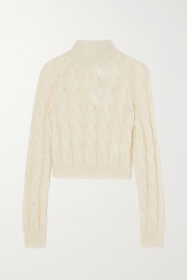 Paco Rabanne - Cropped Embellished Cable-knit Wool Turtleneck Sweater - Ivory